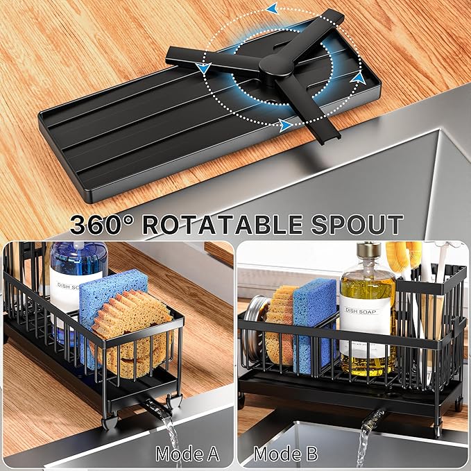 Cisily Kitchen Sink Caddy – Rustproof Stainless Steel Sponge & Brush Holder, Black - Image 2